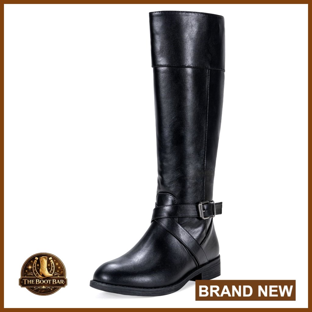 Knee High Riding Boots Low Heel Wide Calf Premium Synthetic Leather